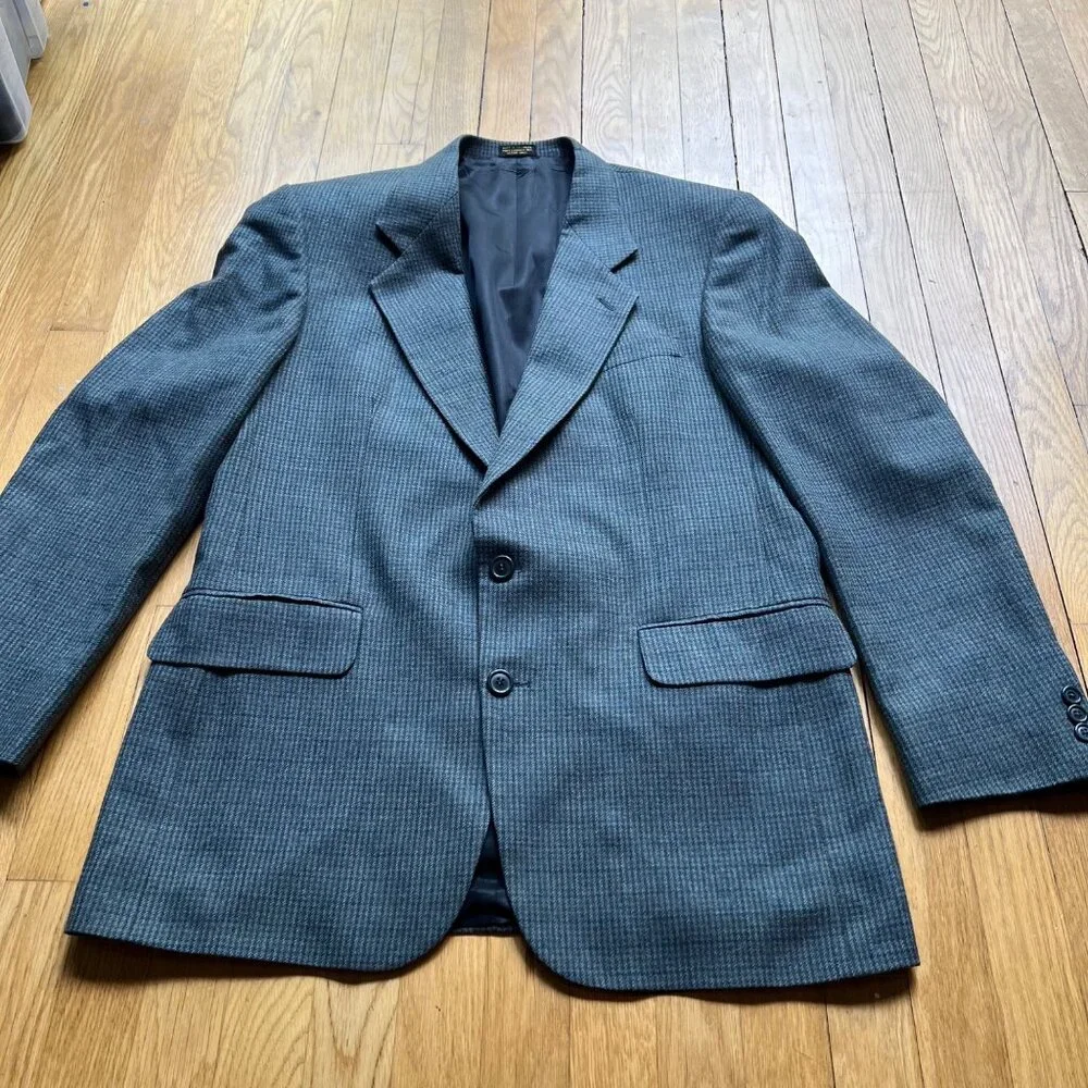 Oscar De La Renta Mens Size 42L Gray Houndstooth Single Breasted Blazer Jacket - Picture 8 of 15